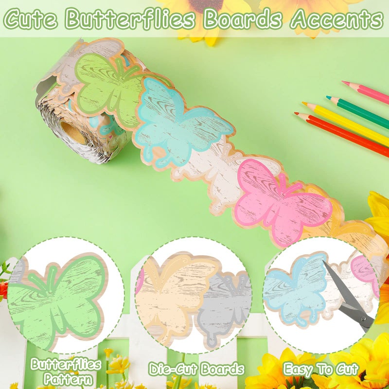 Panelee Fresh Butterflies Border 68.9 Feet Bulletin Board Border Butterflies Flowers Bee Space Inspirational Cute Decor for Classroom Bulletin Boards Chalkboard Wall Decor - Image 3