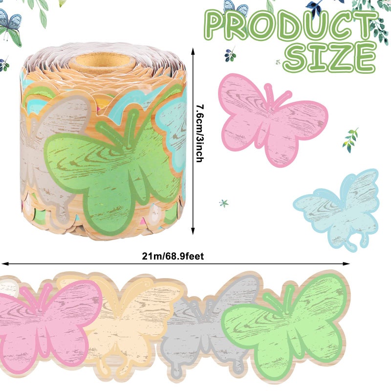 Panelee Fresh Butterflies Border 68.9 Feet Bulletin Board Border Butterflies Flowers Bee Space Inspirational Cute Decor for Classroom Bulletin Boards Chalkboard Wall Decor - Image 2