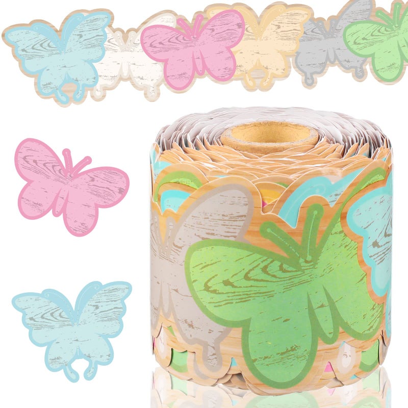 Panelee Fresh Butterflies Border 68.9 Feet Bulletin Board Border Butterflies Flowers Bee Space Inspirational Cute Decor for Classroom Bulletin Boards Chalkboard Wall Decor - Image 1