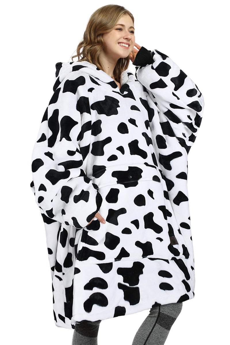 Catalonia Catalonia Cow Print Oversized Hoodie Blanket Sweatshirt  Comfortable Sherpa Lounging Pullover for Adults Men Women Teenagers Wife Girlfriend  Cow Gift  - Image 1