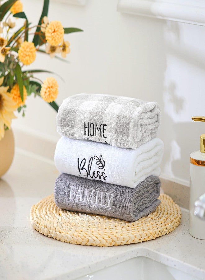 Pickmesh 3 Pcs Farmhouse Hand Towels Rustic Decorative Bathroom Towels Home Farmhouse Gifts 9.8 x 19.7 Inch Cotton Embroidered Kitchen Decors for Father's Day Family Bathroom Housewarming Home Decor - Image 2