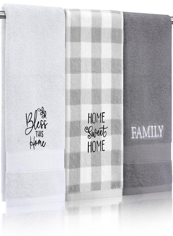 Pickmesh 3 Pcs Farmhouse Hand Towels Rustic Decorative Bathroom Towels Home Farmhouse Gifts 9.8 x 19.7 Inch Cotton Embroidered Kitchen Decors for Father's Day Family Bathroom Housewarming Home Decor - Image 1