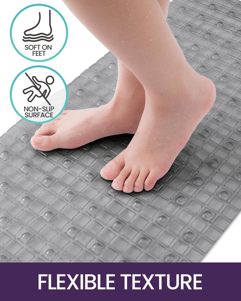 Non-Slip Bathtub Mat 65 x 35 cm, Long Shower Bath Mat with Strong Suction Cups, Quick Drain Holes, Machine Washable Bathroom Safety Mat, Anti-Slip Tub Mat, (Fushia) - Image 4