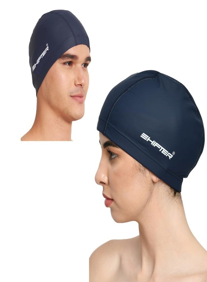 SHIFTER Swimming Cap for Men Spandex Fabric Swimming Caps for Women Unisex Swim Cap for Boys, Girls and Kids Swimming Cap for Women Long Hair Swimming Head Cap Men Breathable Fabric, Easy Fit - Blue - Image 1