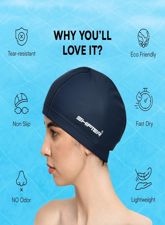 SHIFTER Swimming Cap for Men Spandex Fabric Swimming Caps for Women Unisex Swim Cap for Boys, Girls and Kids Swimming Cap for Women Long Hair Swimming Head Cap Men Breathable Fabric, Easy Fit - Blue - Image 4