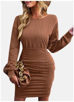 يونيكي Brown Round Neck Sheath Dress  - Image 3