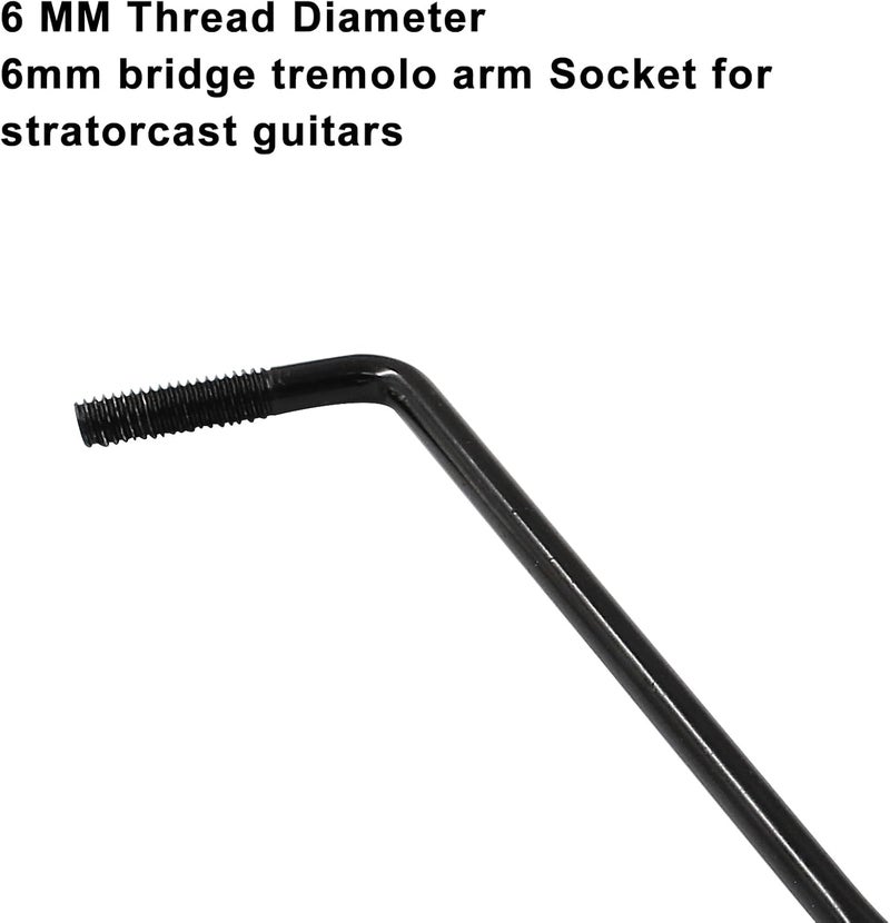 ذراع تريمولو 6 مم من مورتنزي، ذراع تريمولو للغيتار الكهربائي، مع طرف خيط معدني، ذراع تريمولو فردي لنظام تريمولو غيتار سكوير ستراتوكاستر الكهربائي (أسود) - Image 3