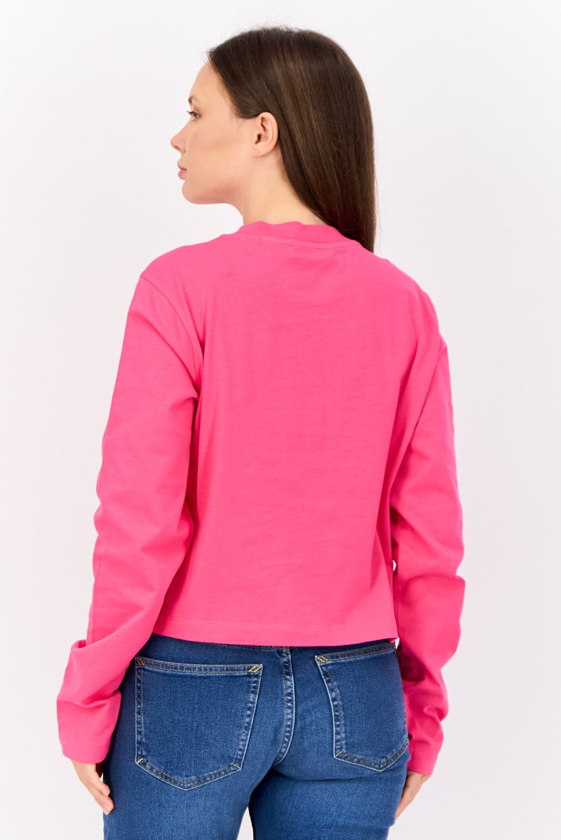 ESPRIT Women Crew Neck Long Sleeve Brand Logo Top, Fuchsia - Image 3