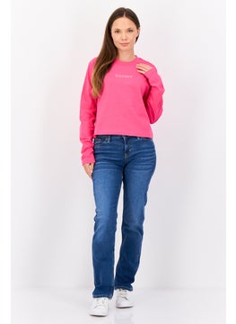 ESPRIT Women Crew Neck Long Sleeve Brand Logo Top, Fuchsia  - Image 4