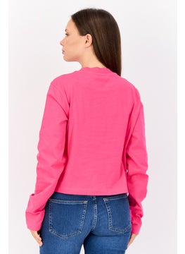 ESPRIT Women Crew Neck Long Sleeve Brand Logo Top, Fuchsia  - Image 3