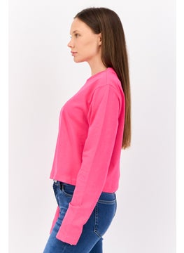 ESPRIT Women Crew Neck Long Sleeve Brand Logo Top, Fuchsia  - Image 2