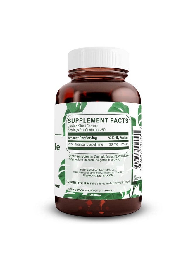 Natural Nutra Zinc Picolinate 30 mg, Double Strength, Raw and Pure, Highly Bioavailable Supplement for Growth and Immune Support, Helps Support Metabolic System, Decrease Common Cold 250 Capsule - Image 2