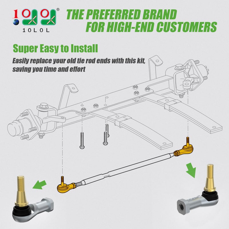 10L0L Golf Cart Tie Rod Ends Ball Joint Kit for EZGO TXT 2001-Up Electric & Gas Models-Driver & Passenger Side Replacement Parts (Fits OEM #70902-G01 70902-G02) - 2-Piece Set - Image 2