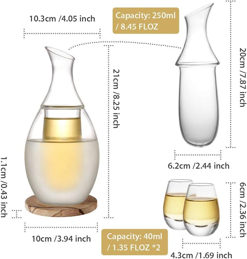 Zens Sake Set Glasses, 8.5 Ounce Sake Carafe Cups with 6 Saki Cup Set for Warmer or Cold Japanese Wine with Stone Coaster Gift Sets - Image 4