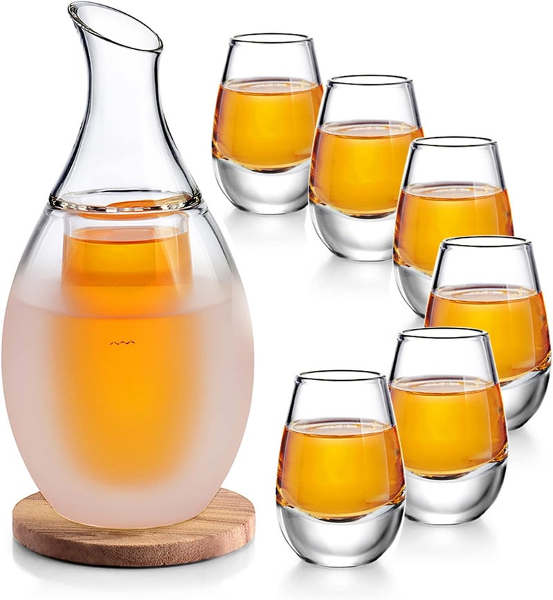 Zens Sake Set Glasses, 8.5 Ounce Sake Carafe Cups with 6 Saki Cup Set for Warmer or Cold Japanese Wine with Stone Coaster Gift Sets - Image 1