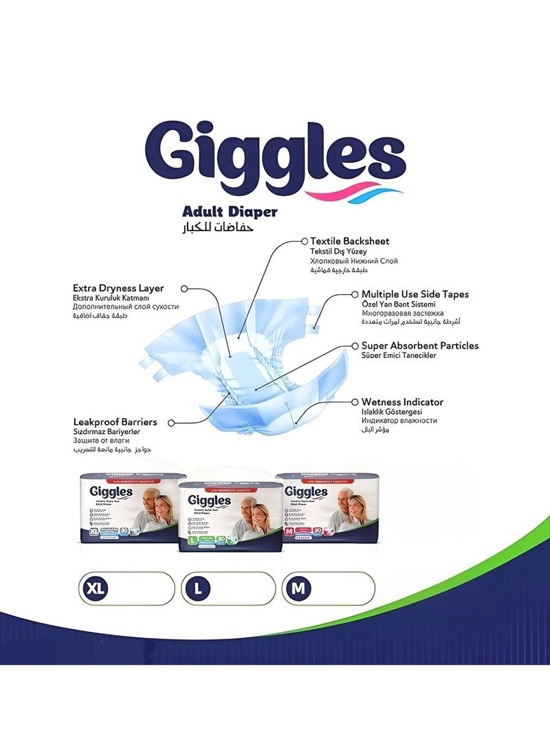 giggles 3 Pack of Giggles Adult Diapers – Size X-Large (Total 90 Pieces, Waist 120–160 cm) - Image 4