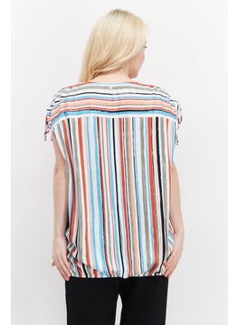 Women V Neck Tie Sleeve Striped Blouse, White - pzsku/Z022EE82E93103DC86EF6Z/45/_/1726109151/a282f8d8-f6db-4762-83ff-0d505b40c981