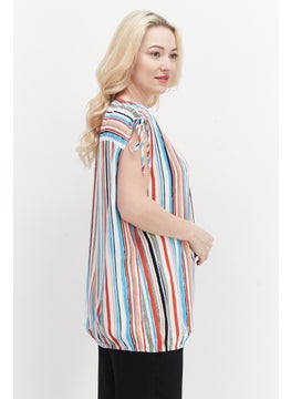 Women V Neck Tie Sleeve Striped Blouse, White - pzsku/Z022EE82E93103DC86EF6Z/45/_/1726109152/fcc541ef-b13e-4eb1-84a5-3cb71ba2c991