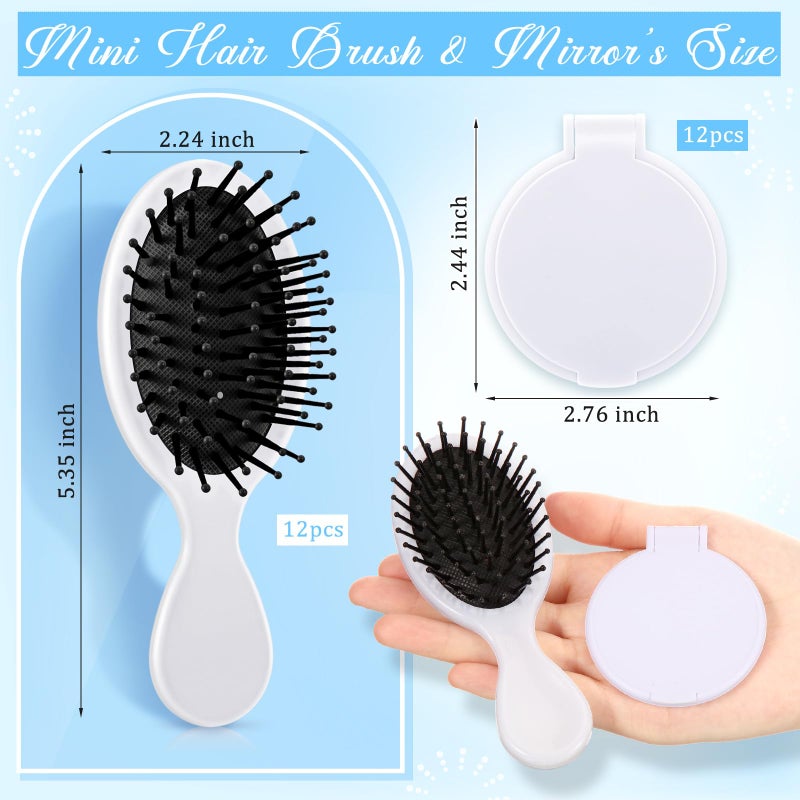 Meanplan 24 Pcs Mini Hair Brush Set 12 Travel Wet Dry Hair Combs Pocket Detangling 12 Compact Folding Makeup Mirrors for Spa Sleepover Birthday Bridal Shower Bachelorette Christmas Party Gift(White) - Image 2