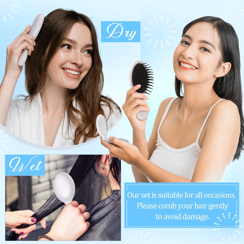 Meanplan 24 Pcs Mini Hair Brush Set 12 Travel Wet Dry Hair Combs Pocket Detangling 12 Compact Folding Makeup Mirrors for Spa Sleepover Birthday Bridal Shower Bachelorette Christmas Party Gift(White) - Image 5