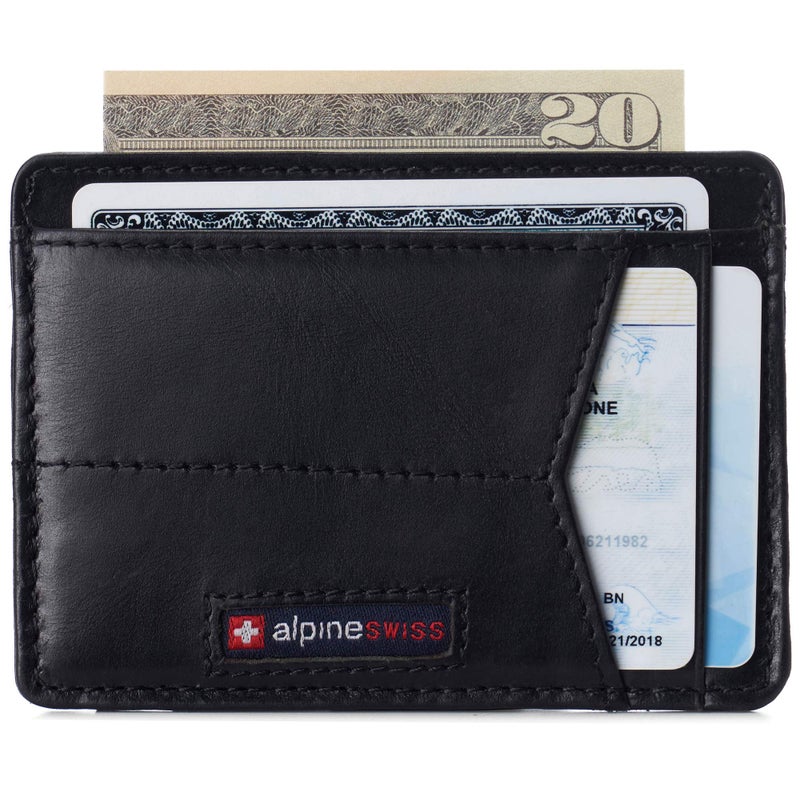 Alpine Swiss محفظة أوليفر للرجال من ألباين سويس مع حماية RFID، تصميم مينيمايليست، محفظة أمامية جلدية تأتي في علبة هدايا سوداء - Image 1