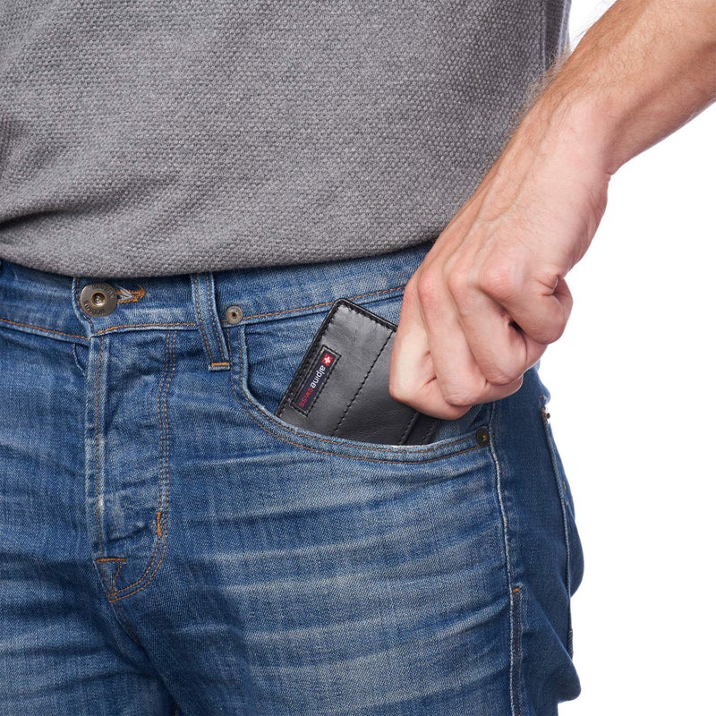 Alpine Swiss محفظة أوليفر للرجال من ألباين سويس مع حماية RFID، تصميم مينيمايليست، محفظة أمامية جلدية تأتي في علبة هدايا سوداء - Image 5