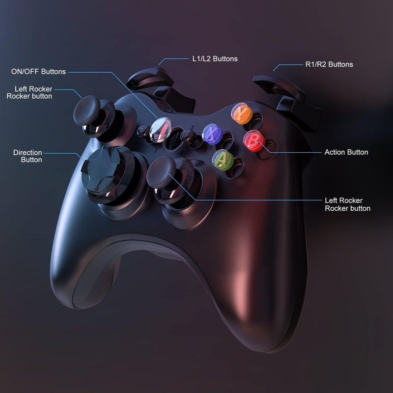 في & حول وحدة تحكم لاسلكية W&O متوافقة مع أجهزة Xbox 360 بتردد 2.4 جيجاهرتز، عصا تحكم لاسلكية متوافقة مع Xbox 360 وأجهزة الكمبيوتر التي تعمل بأنظمة Windows 7 و8 و10 و11 مع جهاز استقبال (أسود) - Image 3