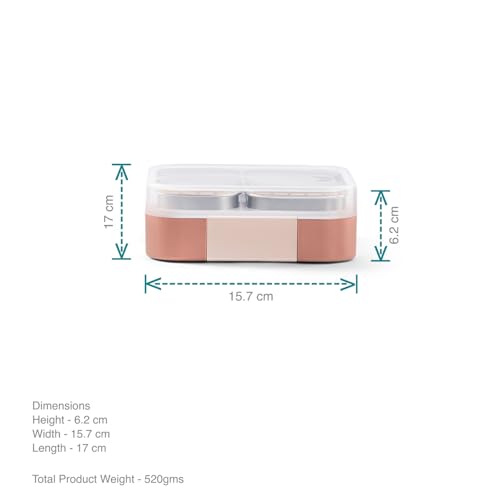 VAYA Tydbyt Lunch Box for Office Use, Tiffin Box for Women Stainless Steel with 3 Containers, Slim Compact & Travel Friendly Bento Box, Easy to Carry Design, Coral Crush - Image 5