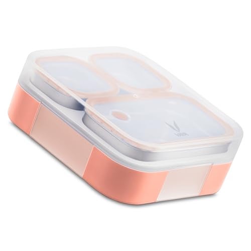 VAYA Tydbyt Lunch Box for Office Use, Tiffin Box for Women Stainless Steel with 3 Containers, Slim Compact & Travel Friendly Bento Box, Easy to Carry Design, Coral Crush - Image 1