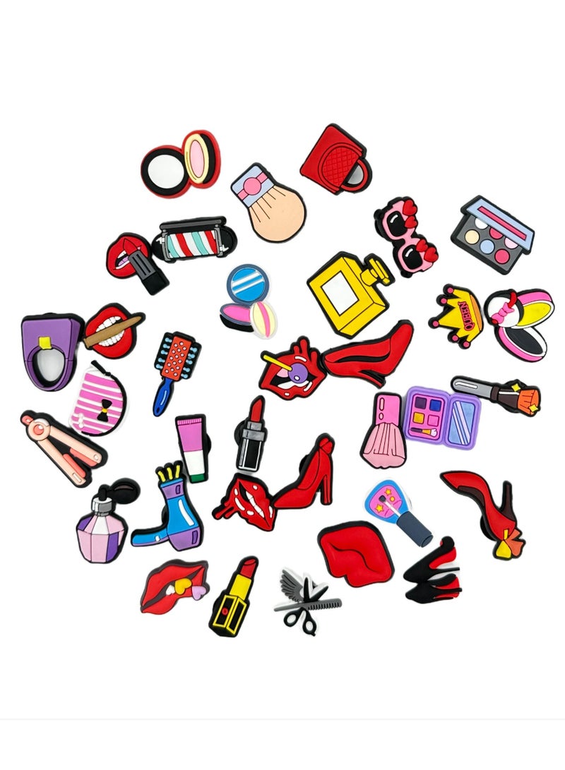 Ladies Makeup Kits and Cosmetic Set Designs Shoe Decoration Charms Crocs Shoes Slippers and Mini Charm Bracelet Wristband for Men Women and Kids 34 pieces - Image 1