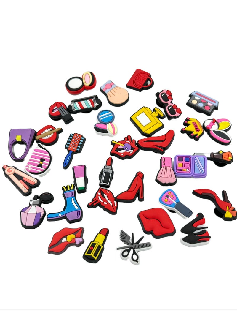 Ladies Makeup Kits and Cosmetic Set Designs Shoe Decoration Charms Crocs Shoes Slippers and Mini Charm Bracelet Wristband for Men Women and Kids 34 pieces - Image 2