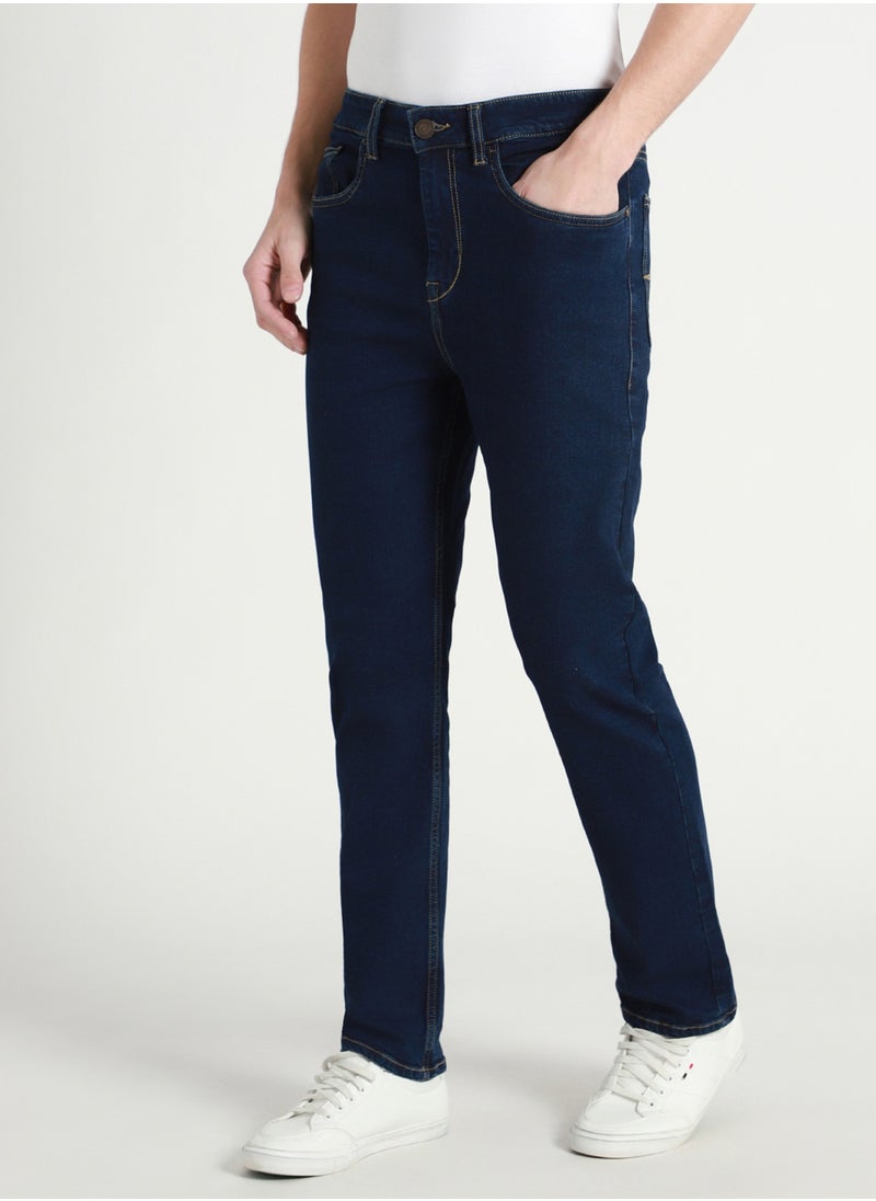 Dennis Lingo Men's Dark Blue 100% Cotton Solid Pattern Full Length Straight Fit Jeans  - Image 5
