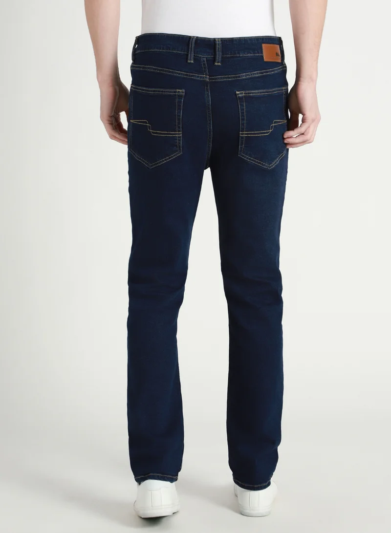 Dennis Lingo Men's Dark Blue 100% Cotton Solid Pattern Full Length Straight Fit Jeans