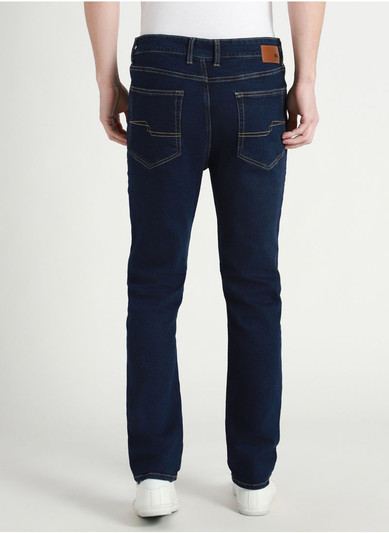 Dennis Lingo Men's Dark Blue 100% Cotton Solid Pattern Full Length Straight Fit Jeans  - Image 3