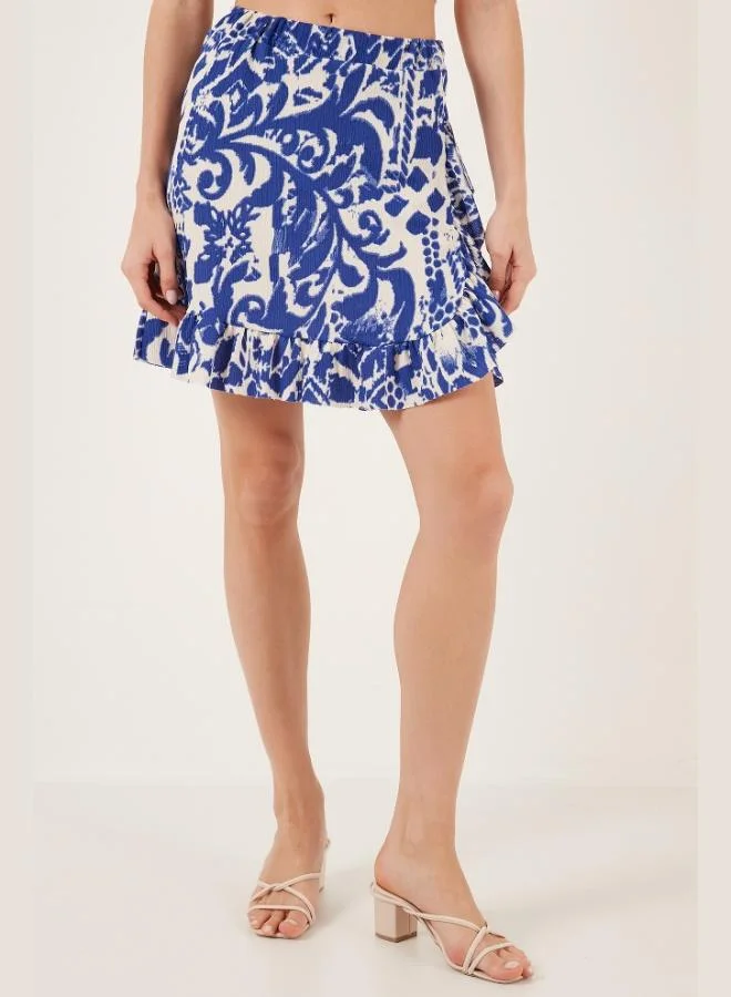 ليلا تنورة قصيرة بكشكشة بنقوش ليلى للنساء