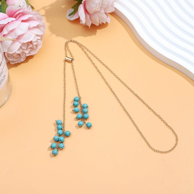 NEWITIN 21 Pieces Gold Bohemian Jewelry Set for Women Fashion Costume Jewels Turquoise Necklace Bracelet Ring Belt Chain Earrings Western Turquoise Jewelry Set for Women - Image 4