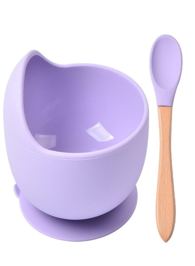 ONICORN Silicone Unbreakable Bowl & Wood Handle Spoon for Baby Feeding, Suction Design for Toddler, Non-Slip, Non-Toxic, Bpa Free, Dishwasher and Microwave Safe (Purple 1 Pcs), 350 ML - Image 1