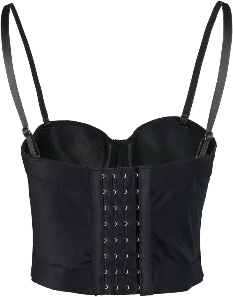 ELLACCI PU Leather Bustier Crop Top Gothic Punk Push Up Women's Corset Top Bra Black - Image 2