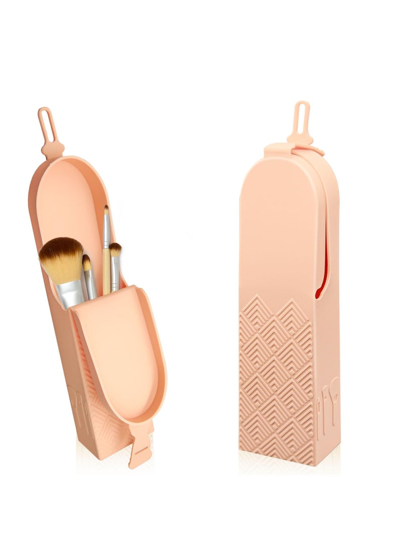 Excefore Travel Makeup Brush Holder, Silicone Makeup Brush Holder Organizer, Portable Cosmetic Brush Case,  Wide Opening Anti-Fall Cosmetic Brush Holder for Women Makeup Tools Organizer for Travel 2Pcs  - Image 1