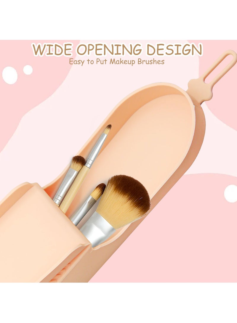 Excefore Travel Makeup Brush Holder, Silicone Makeup Brush Holder Organizer, Portable Cosmetic Brush Case,  Wide Opening Anti-Fall Cosmetic Brush Holder for Women Makeup Tools Organizer for Travel 2Pcs  - Image 2
