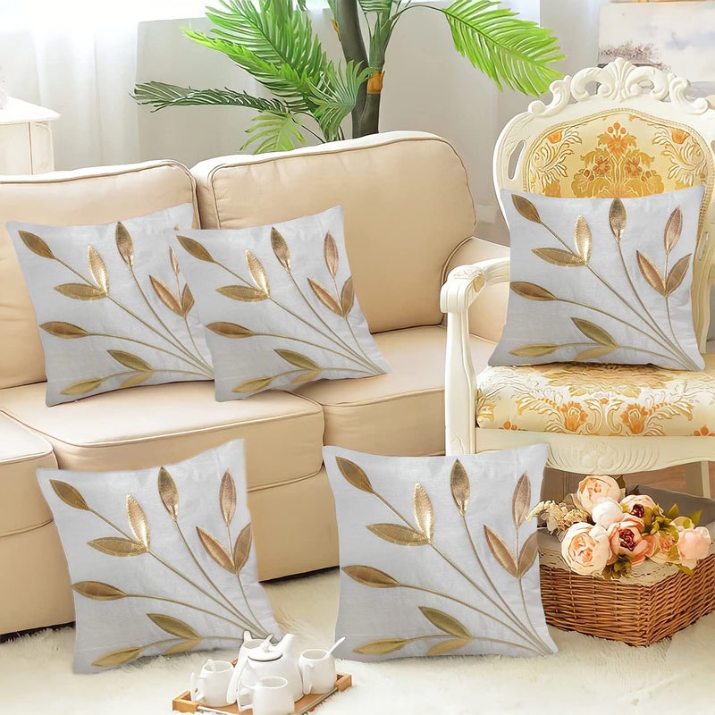 AYISHA ENTERPRISES أغطية وسائد مخملية مزخرفة من أيشا إنتربرايز 40x40 سم بيضاء مجموعة من 5 قطع - Image 1