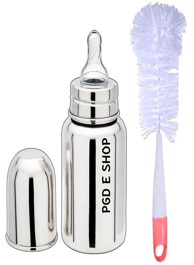 PGD Premium Stainless Steel Baby Feeding Bottle for Kids Milk/Water Feeding with Hook Handle Cleaning Brush (Regular 150ml with Hook Handle Brush) - Image 1