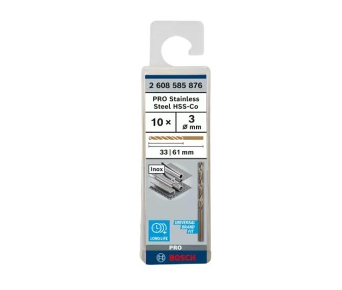 BOSCH Cobalt Drill Bits Set for Stainless Steel – 3 mm | Pack of 10 | Heavy Duty | Model 2608585876 - Image 1