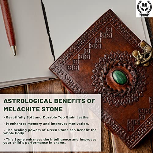 ALCRAFT Real Leather Green Stone Brown Embossed Handmade Diary with Metal Lock -Size of (H) 6*(L) 4.5 Brown - Image 3