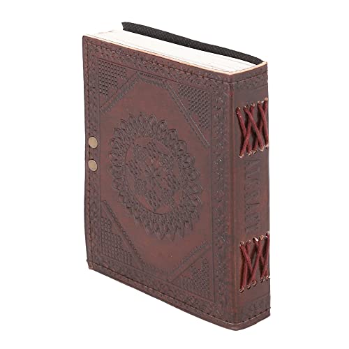 ALCRAFT Real Leather Green Stone Brown Embossed Handmade Diary with Metal Lock -Size of (H) 6*(L) 4.5 Brown - Image 5