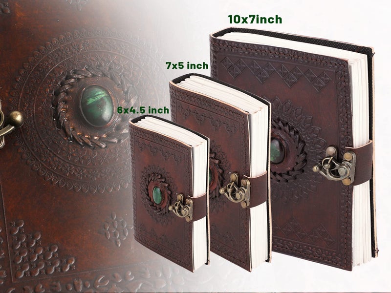 ALCRAFT Real Leather Green Stone Brown Embossed Handmade Diary with Metal Lock -Size of (H) 6*(L) 4.5 Brown - Image 4