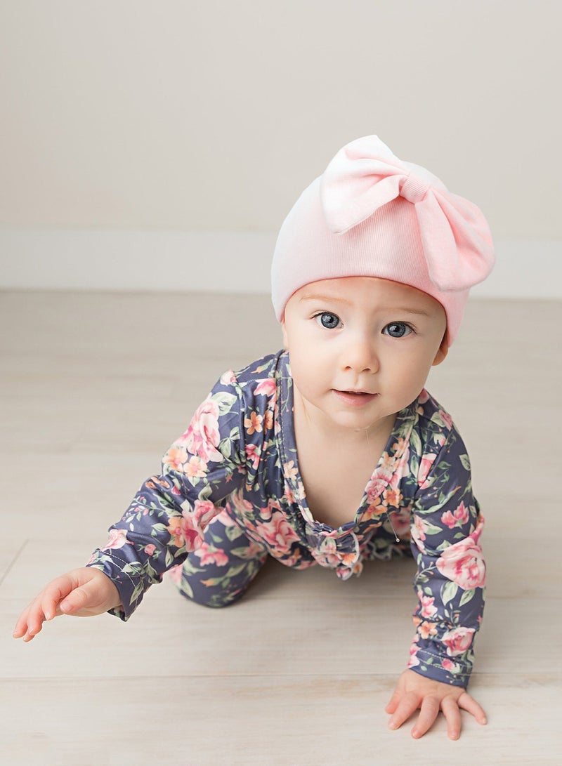Newborn Bowtie Pullover Hat Pink  - Image 1