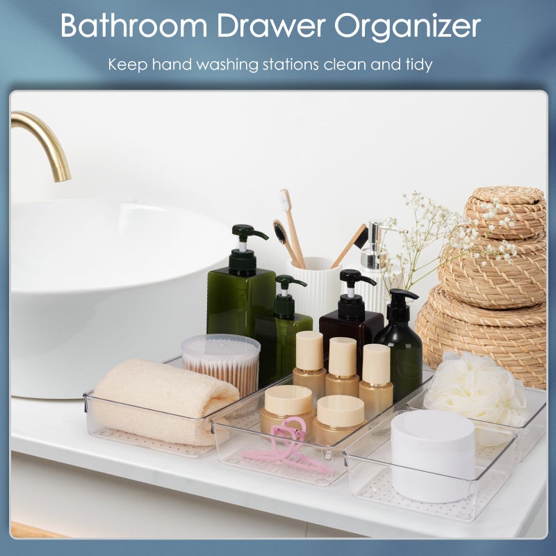 Criusia 12 Pack Large Clear Plastic Drawer Organizer Set  Acrylic Bathroom Organizer Vanity Trays Dividers  Kitchen Organizers And Storage  Non-Slip Storage Bins For Makeup  Snacks  Office  Desk  Fridge - Image 5
