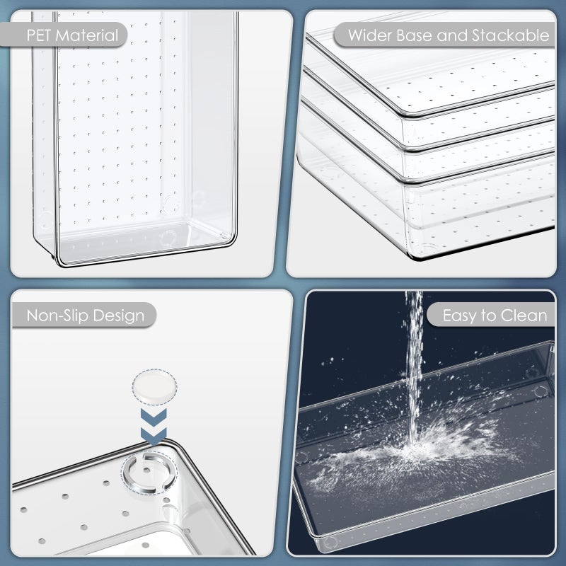 Criusia 12 Pack Large Clear Plastic Drawer Organizer Set  Acrylic Bathroom Organizer Vanity Trays Dividers  Kitchen Organizers And Storage  Non-Slip Storage Bins For Makeup  Snacks  Office  Desk  Fridge - Image 4