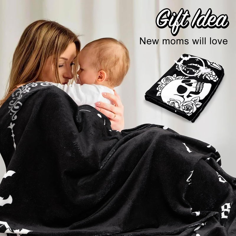Gicoherero Gothic Baby Monthly Milestone Blanket Goth Girl Boy Baby Shower Growth Chart Photo Prop Stuff Background for Newborn Mom Moth Nursery Bat Halloween Decorations 40 X 50 - Image 3
